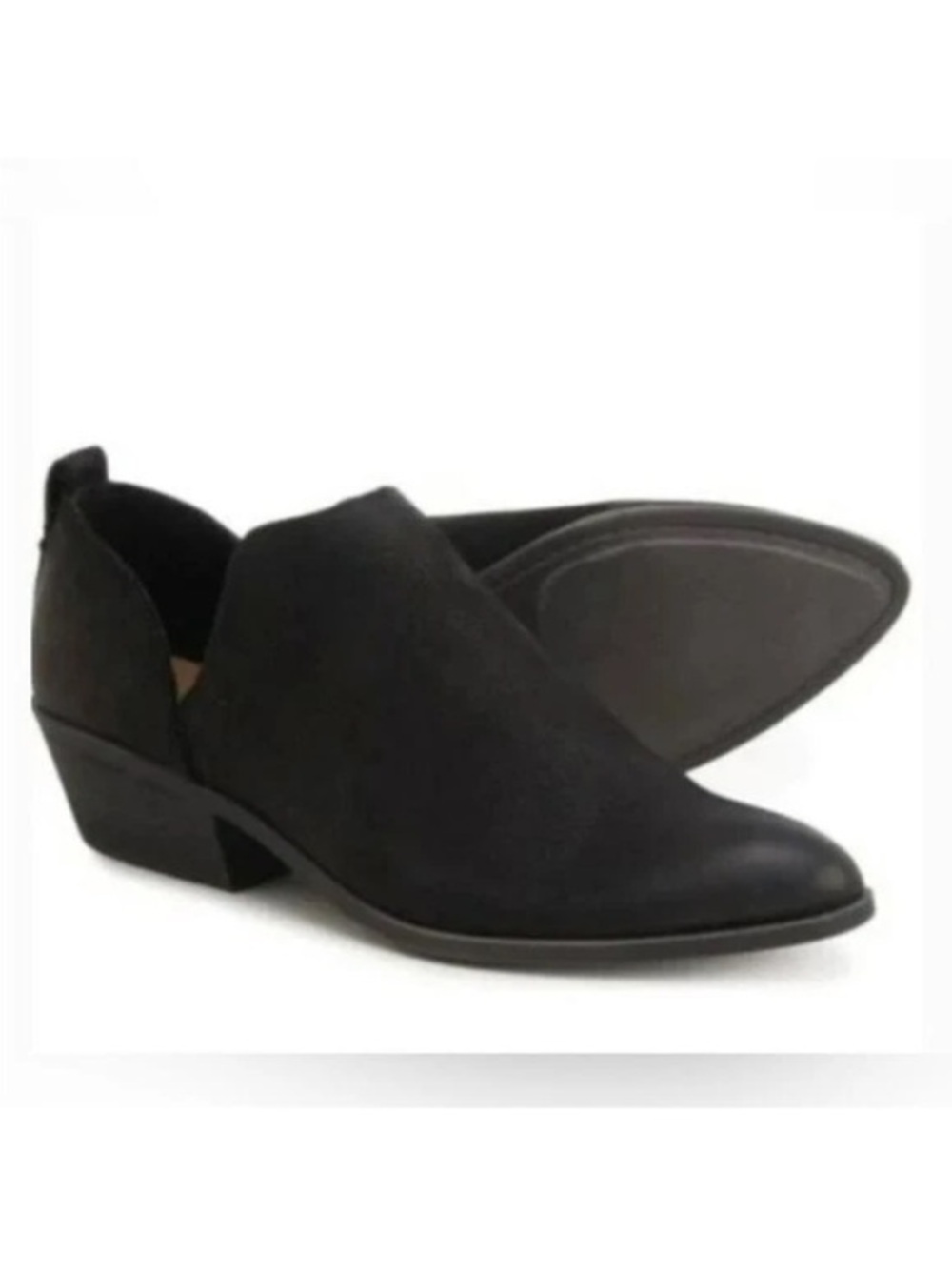 Frye Rowen Slip on Cut Out Ankle Boots Black Leather Nubuck